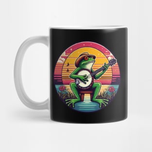 Frog Playing Banjo, Retro Sunset Mug